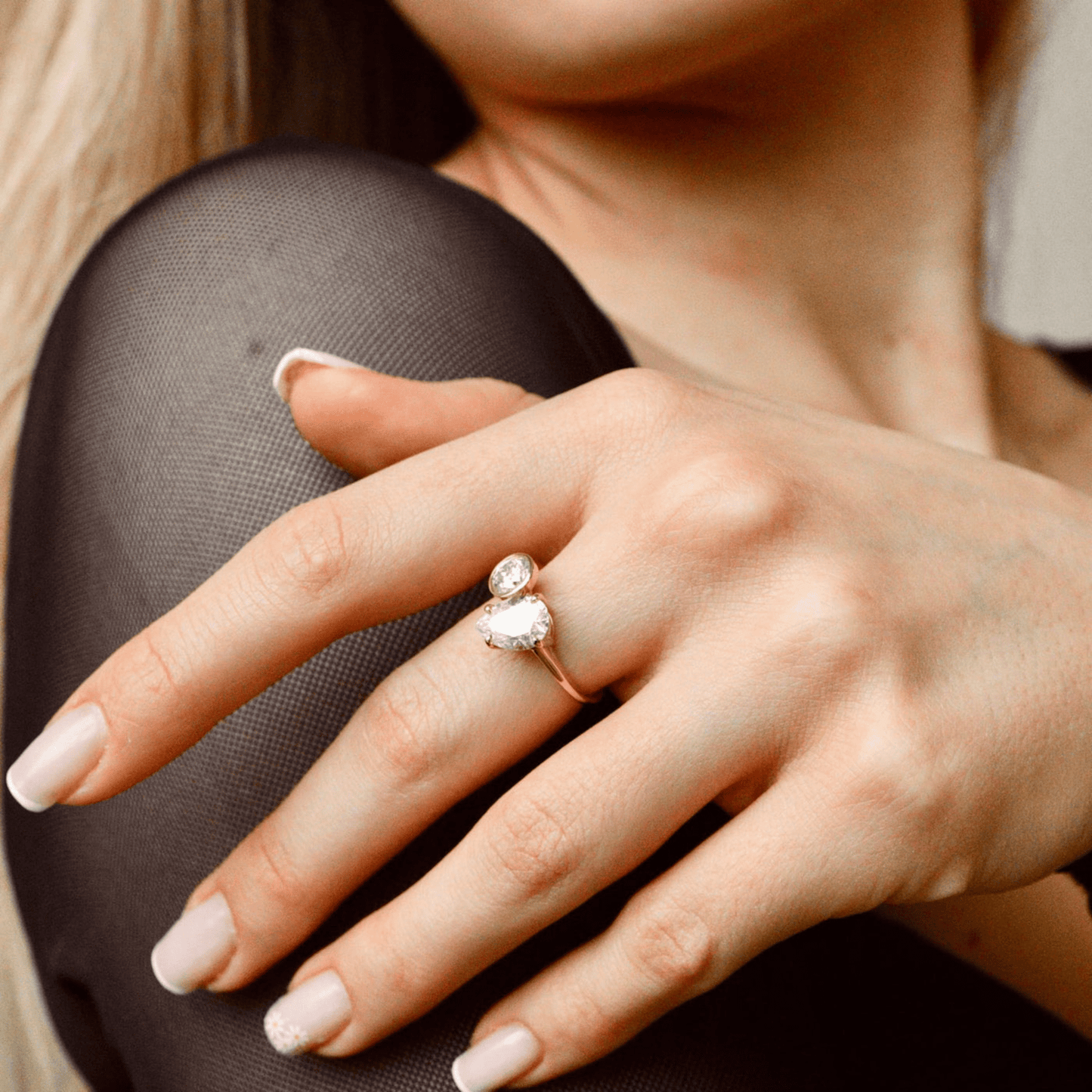 2.20 Carat Pear & Bezel Set Round Toi Et Moi Art Deco Engagement Ring