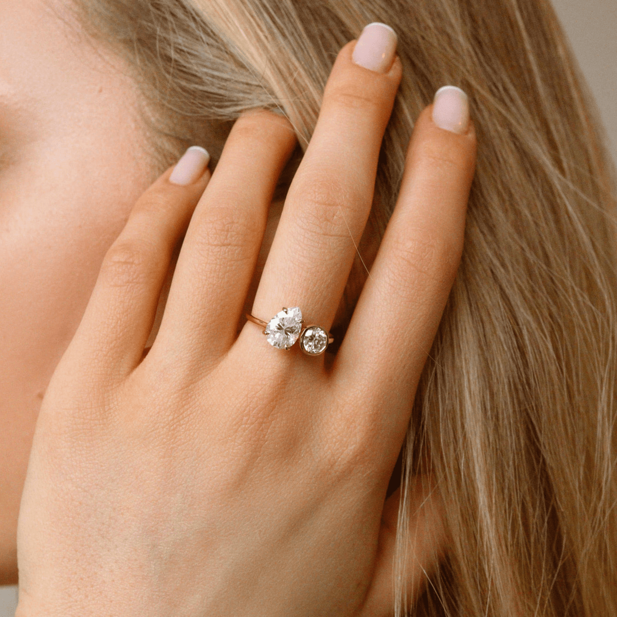 2.20 Carat Pear & Bezel Set Round Toi Et Moi Art Deco Engagement Ring