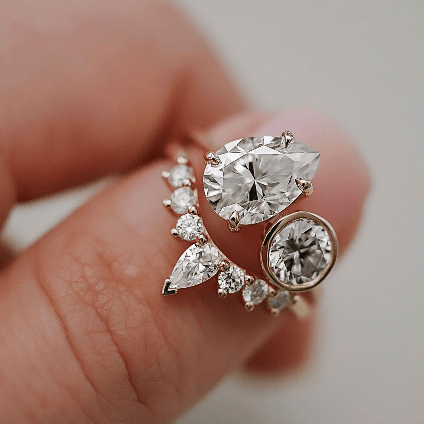 2.20 Carat Pear & Bezel Set Round Toi Et Moi Art Deco Engagement Ring