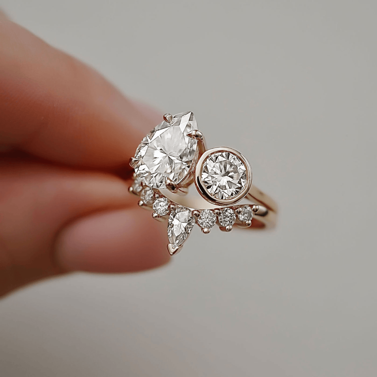 2.20 Carat Pear & Bezel Set Round Toi Et Moi Art Deco Engagement Ring