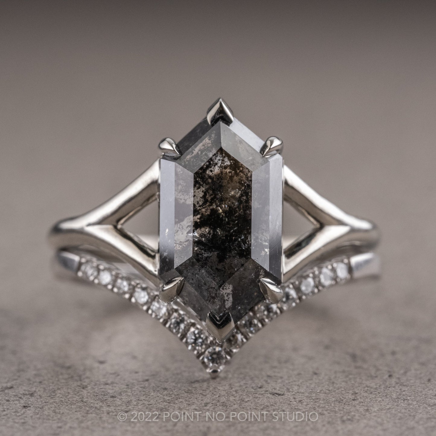 1.87 Carat Black Hexagon Diamond Engagement Ring, Charlize Setting