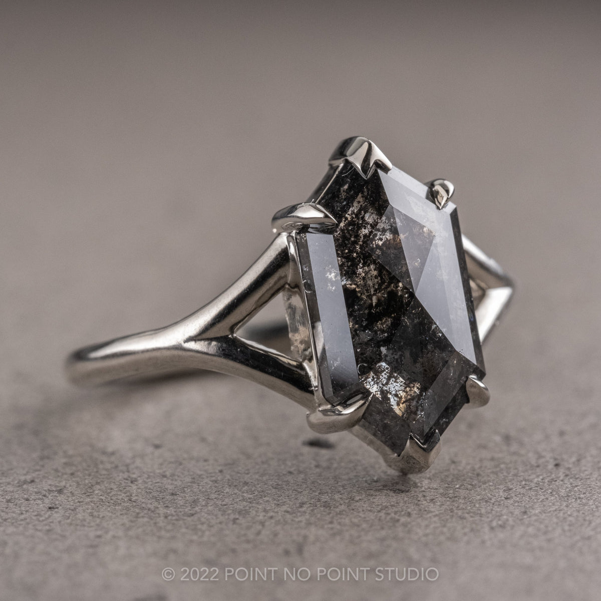 1.87 Carat Black Hexagon Diamond Engagement Ring, Charlize Setting