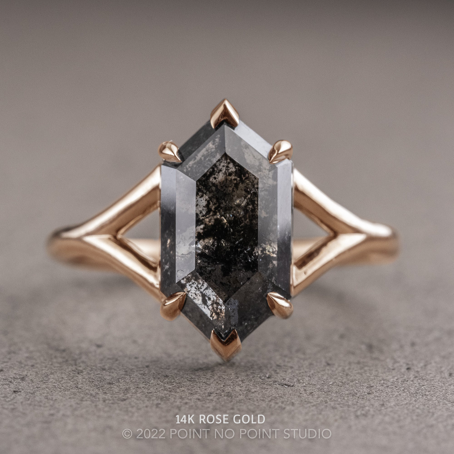 1.87 Carat Black Hexagon Diamond Engagement Ring, Charlize Setting