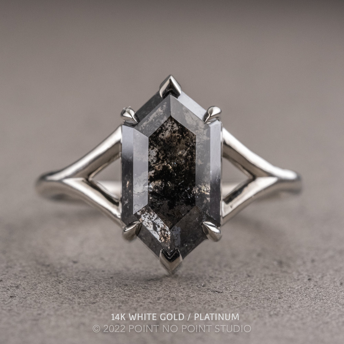 1.87 Carat Black Hexagon Diamond Engagement Ring, Charlize Setting