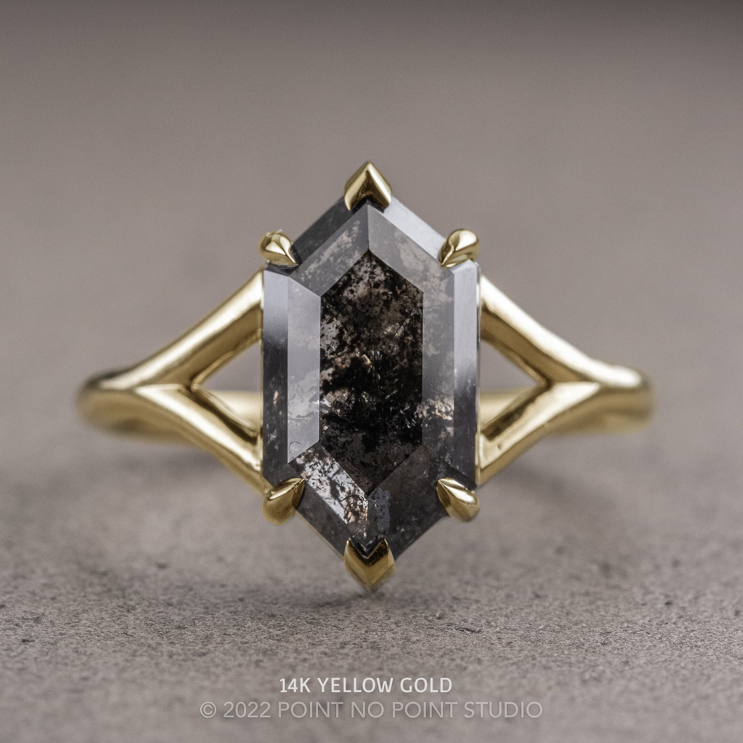 1.87 Carat Black Hexagon Diamond Engagement Ring, Charlize Setting