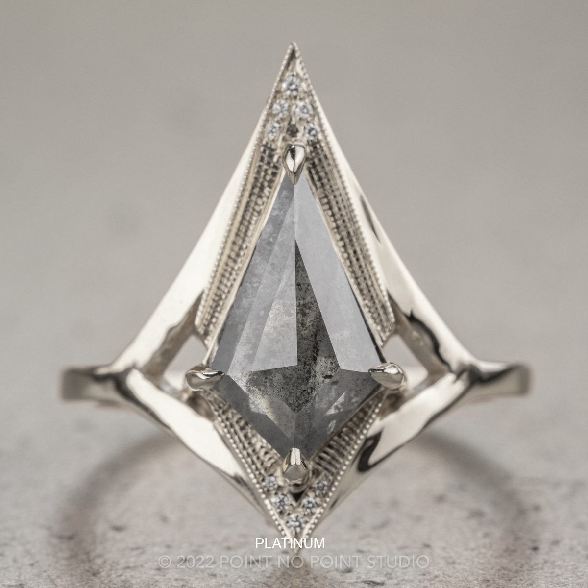 1.79 Carat Salt and Pepper Kite Diamond Engagement Ring, Arwen Setting