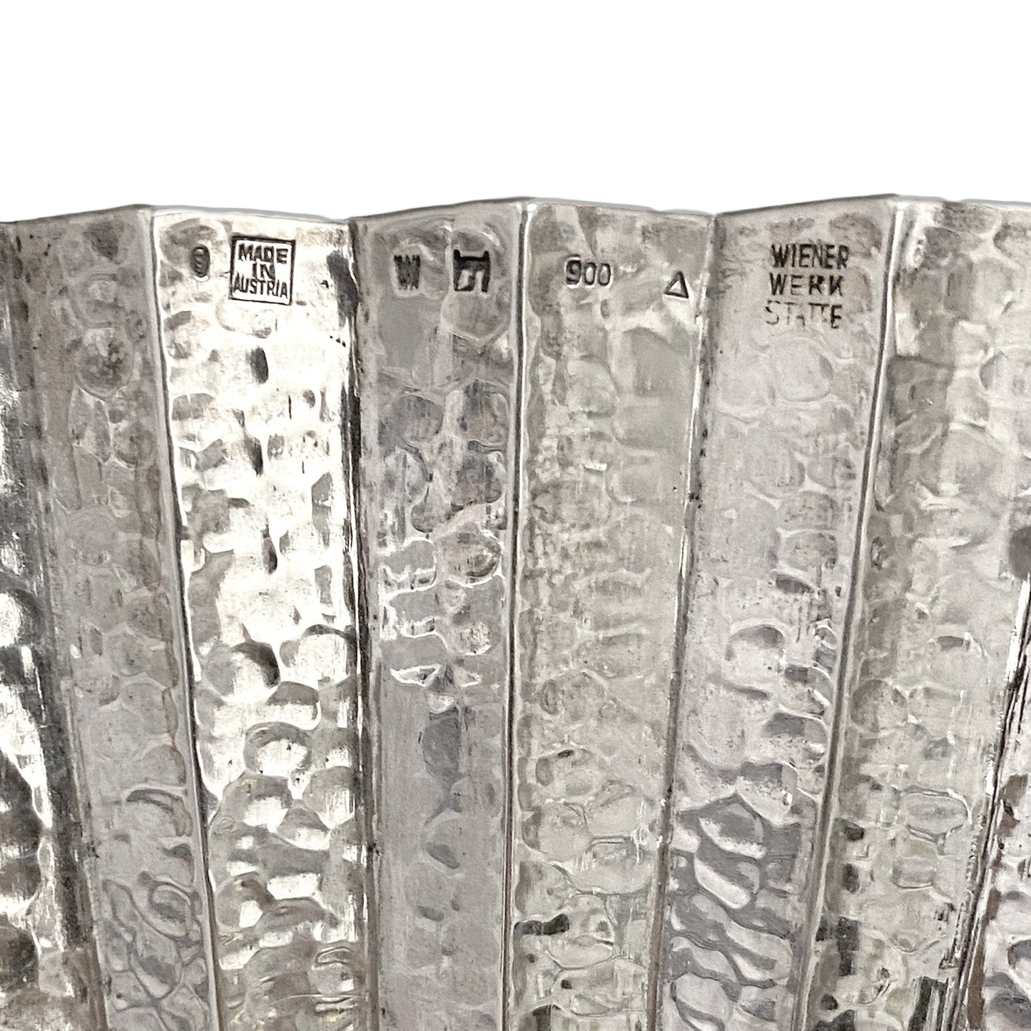 Josef Hoffmann Hammered Silver Centerpiece and Pair of Vases