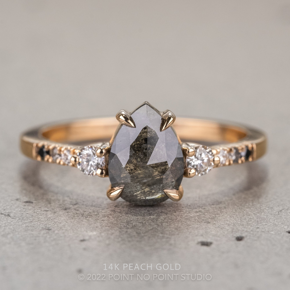 1.53 Carat Black Salt and Pear Diamond Engagement Ring, Eliza Setting