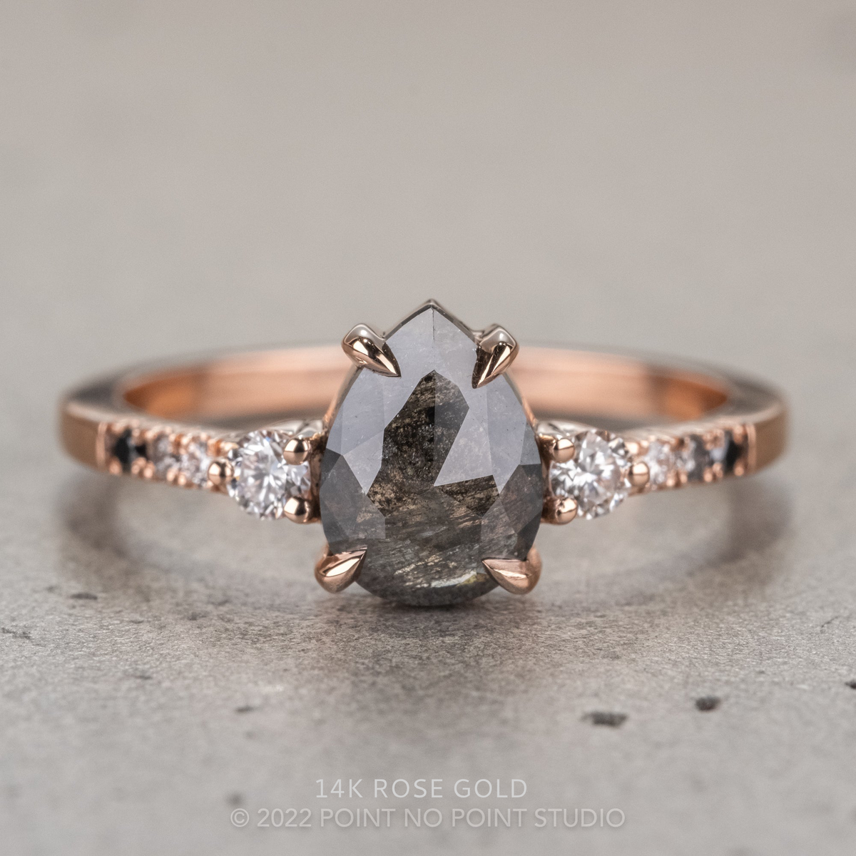 1.53 Carat Black Salt and Pear Diamond Engagement Ring, Eliza Setting