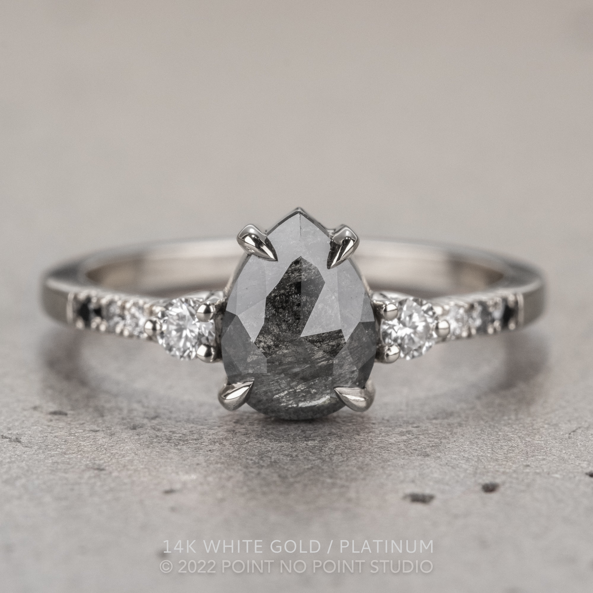 1.53 Carat Black Salt and Pear Diamond Engagement Ring, Eliza Setting