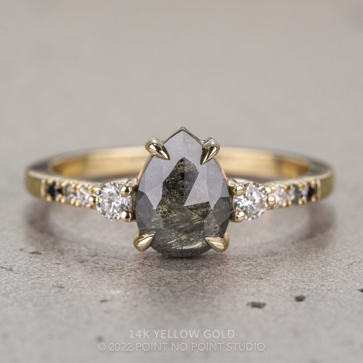 1.53 Carat Black Salt and Pear Diamond Engagement Ring, Eliza Setting