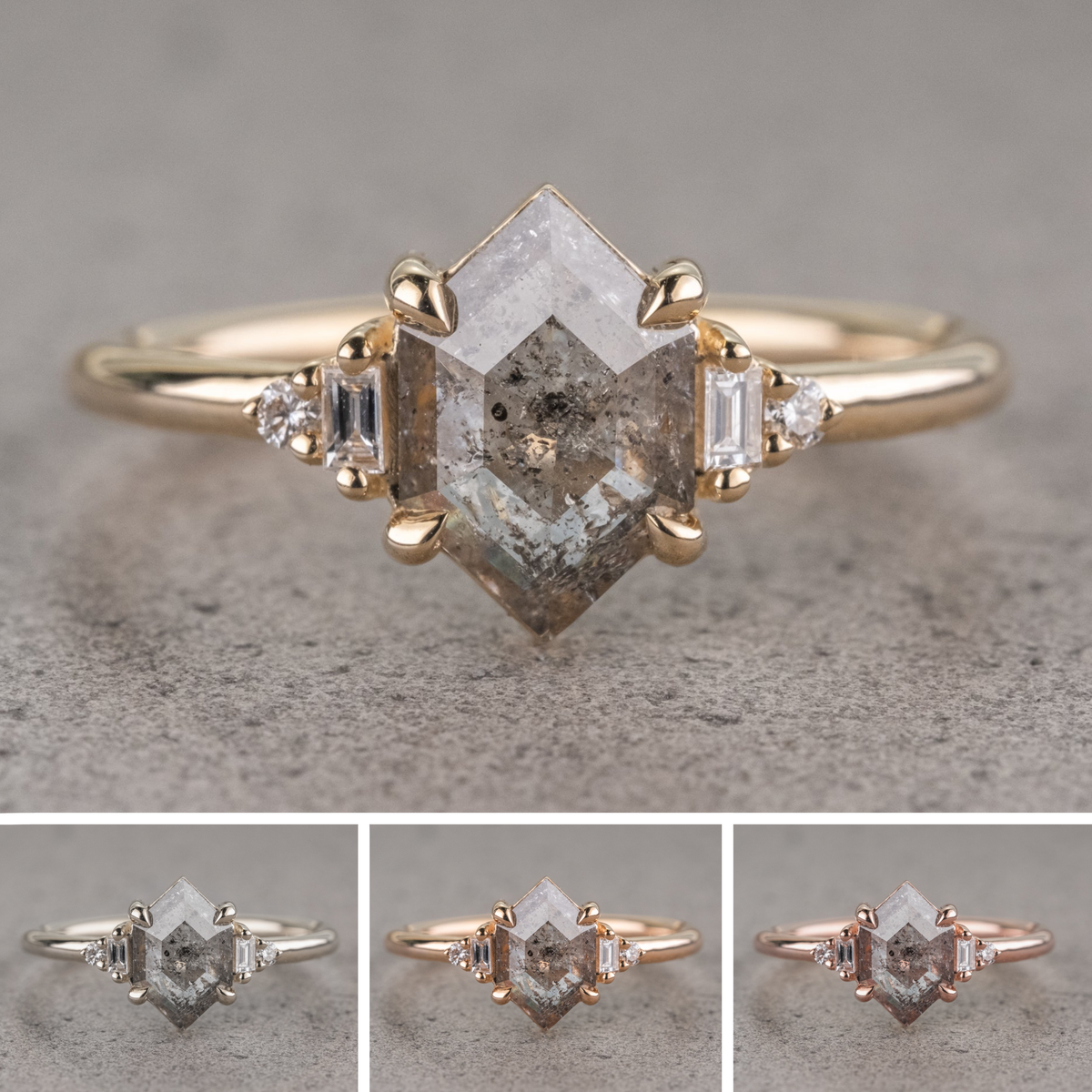 1.01 Carat Betty Salt and Pepper Hexagon Diamond Engagement Ring, Betty Setting