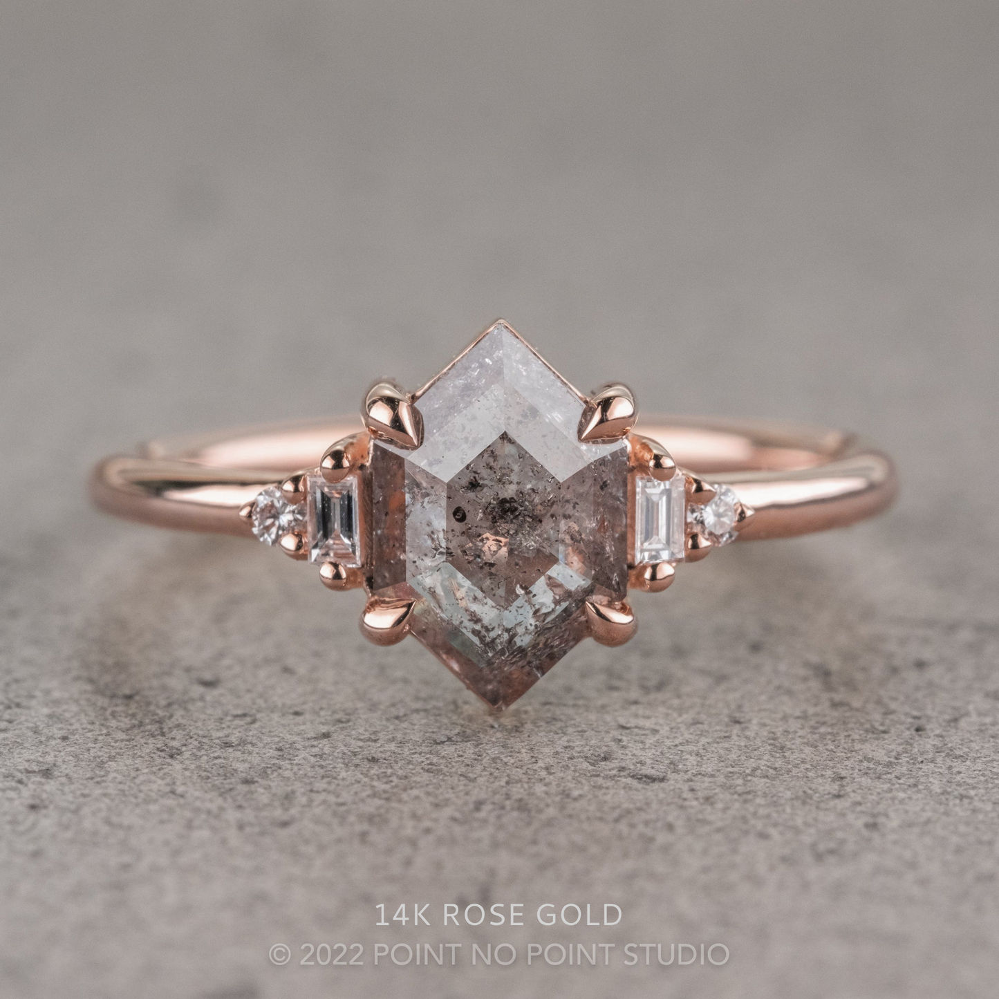 1.01 Carat Betty Salt and Pepper Hexagon Diamond Engagement Ring, Betty Setting