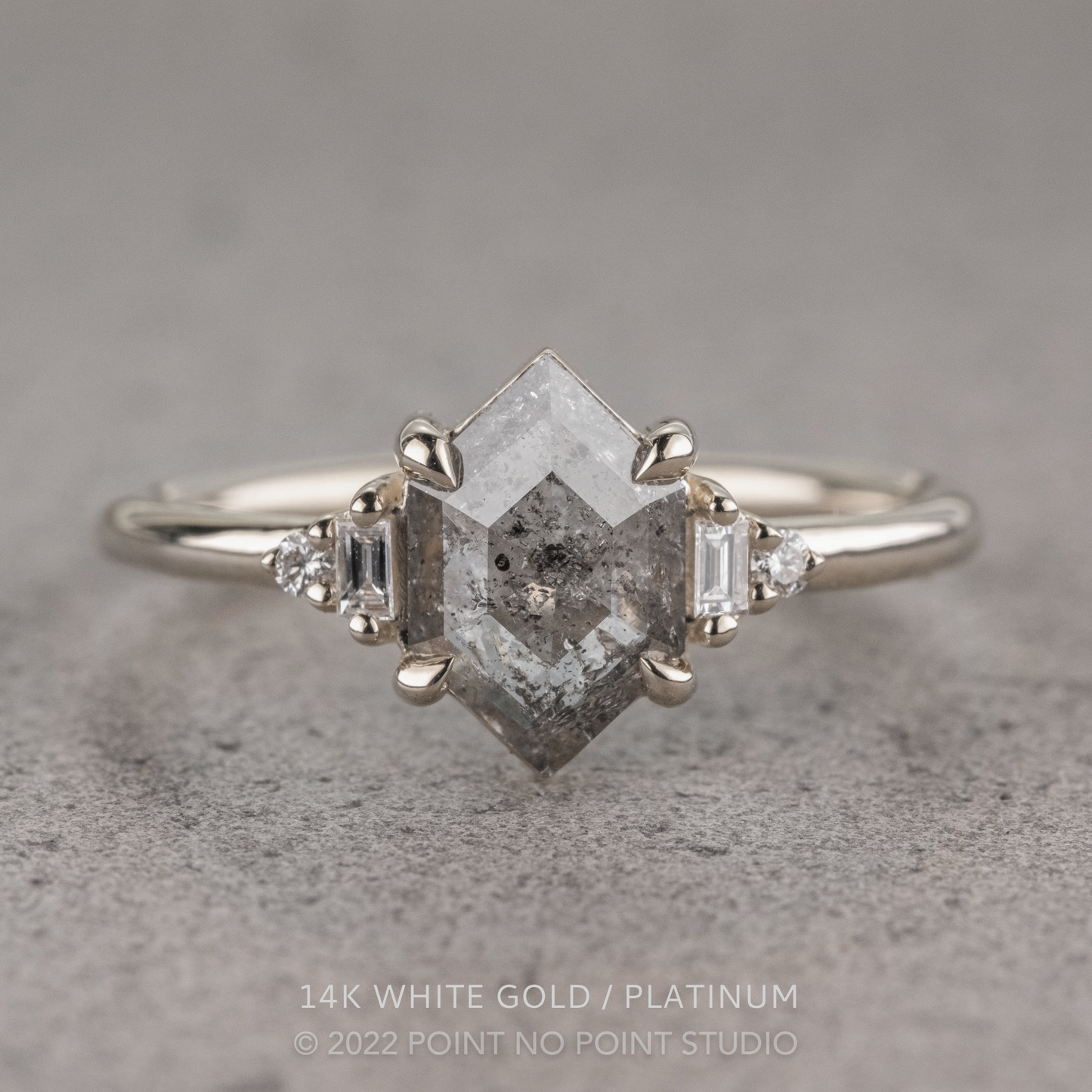 1.01 Carat Betty Salt and Pepper Hexagon Diamond Engagement Ring, Betty Setting