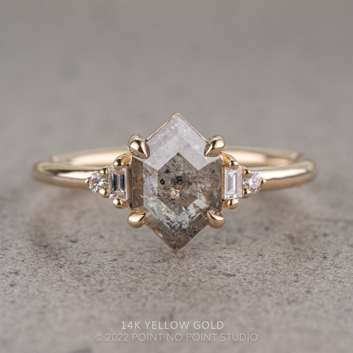1.01 Carat Betty Salt and Pepper Hexagon Diamond Engagement Ring, Betty Setting