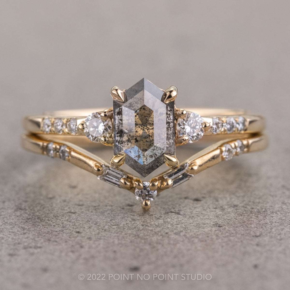 1.11 Carat Salt and Pepper Hexagon Diamond Engagement Ring, Eliza Setting