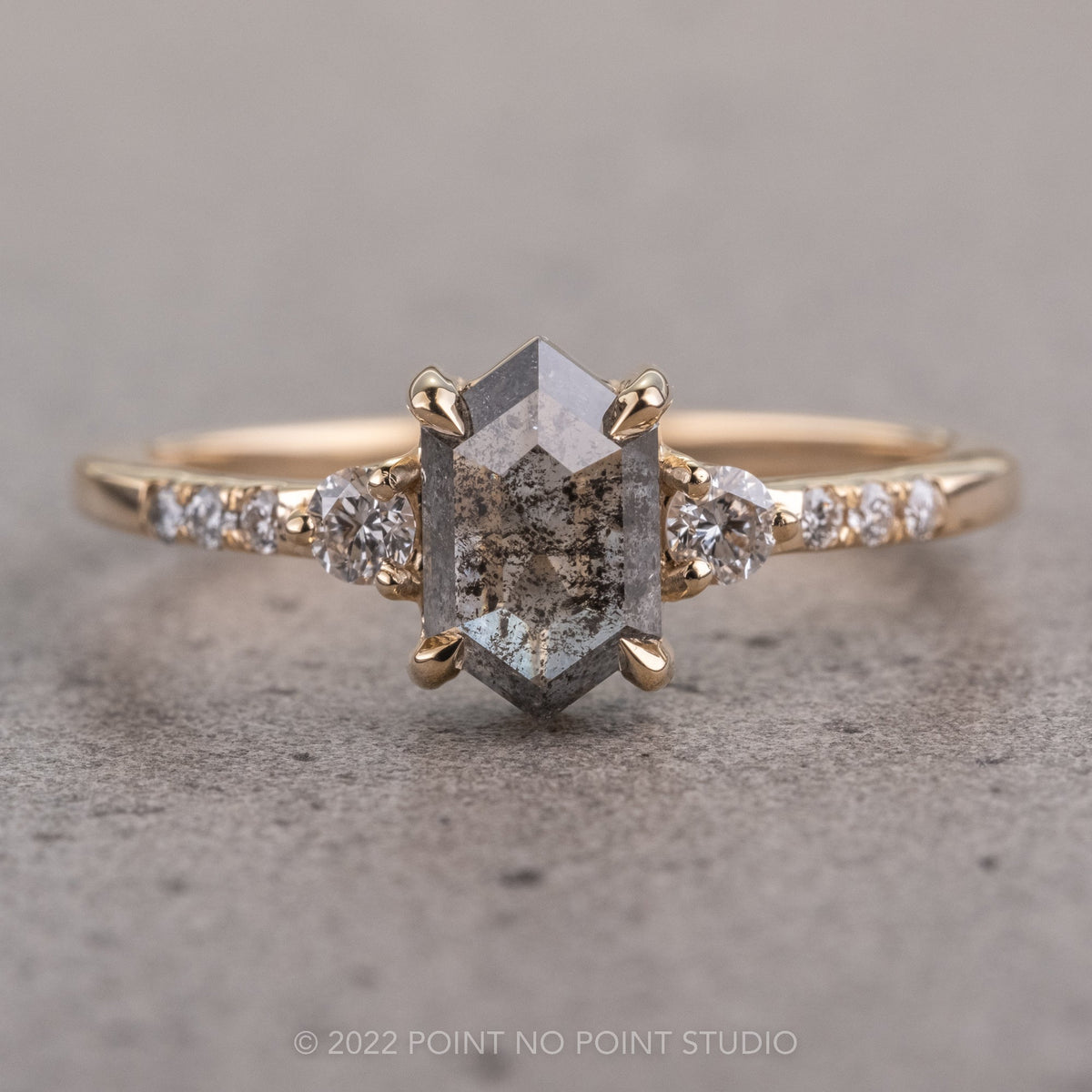 1.11 Carat Salt and Pepper Hexagon Diamond Engagement Ring, Eliza Setting