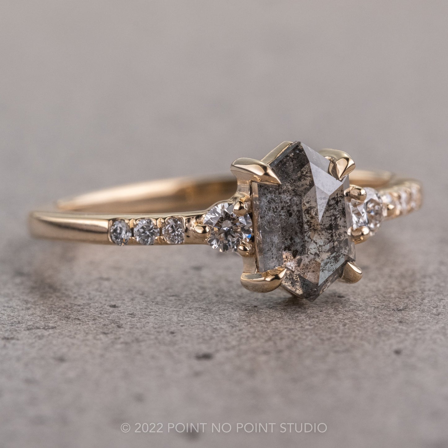 1.11 Carat Salt and Pepper Hexagon Diamond Engagement Ring, Eliza Setting