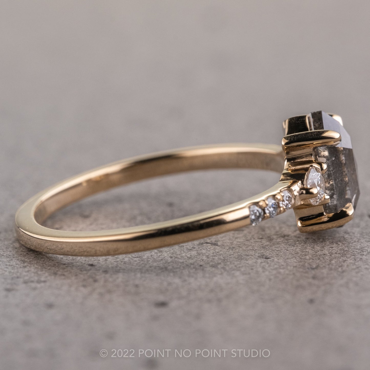 1.11 Carat Salt and Pepper Hexagon Diamond Engagement Ring, Eliza Setting