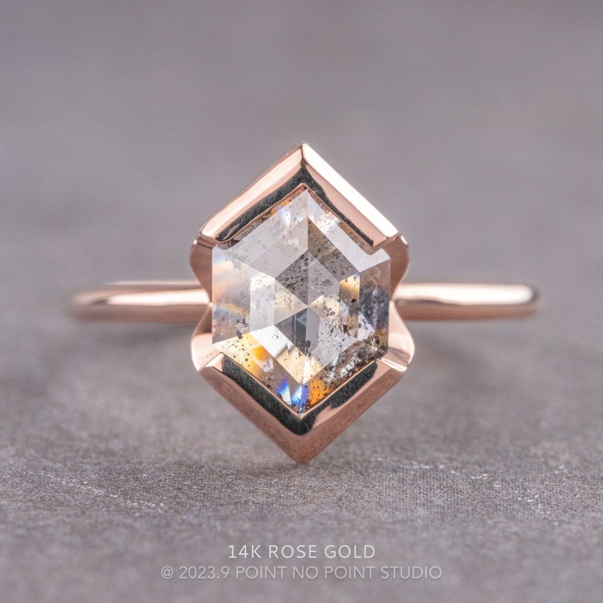 1.47 Carat Salt and Pepper Hexagon Diamond Engagement Ring, Shay Setting