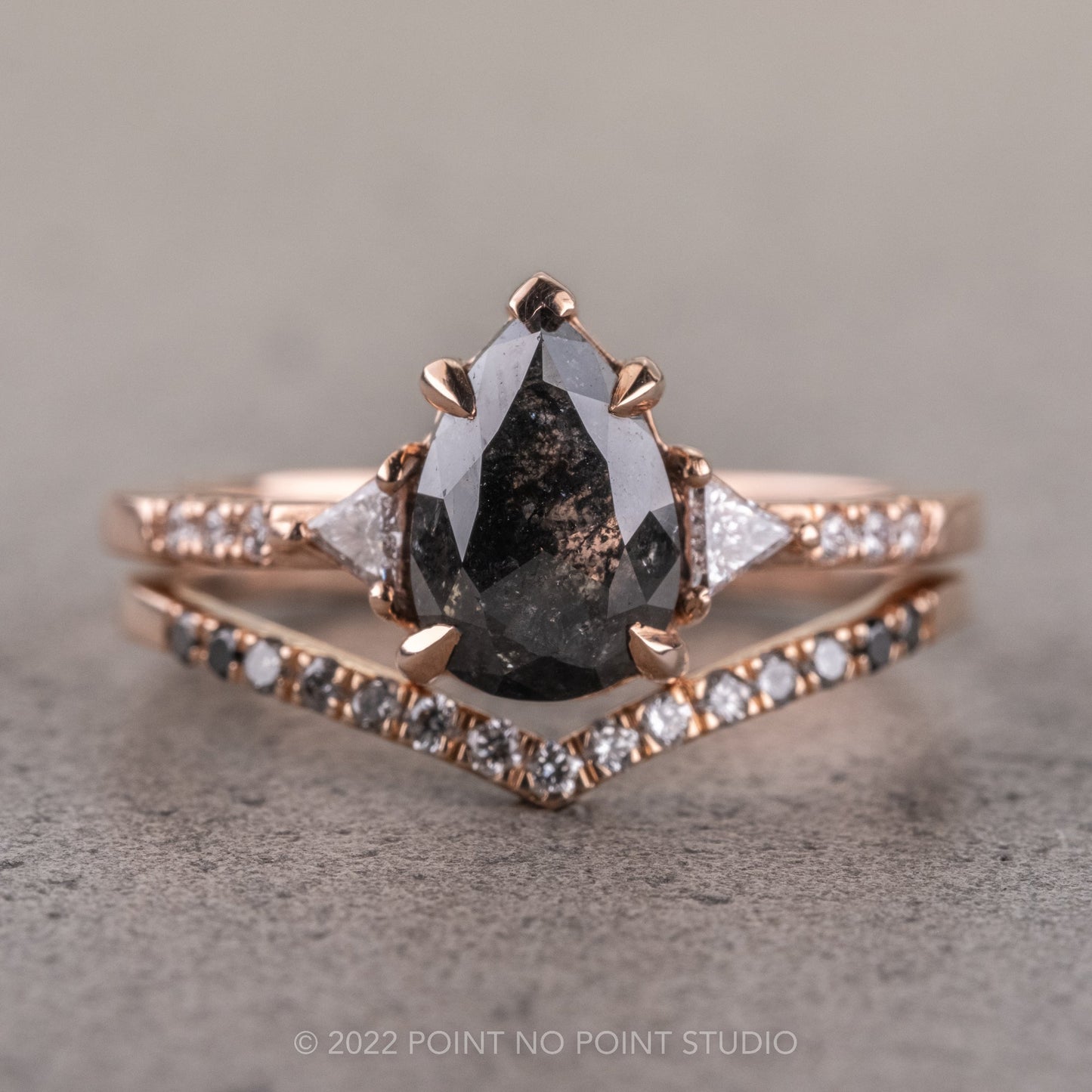 1.82 Carat Black Salt and Pepper Pear Diamond Engagement Ring, Eliza Setting