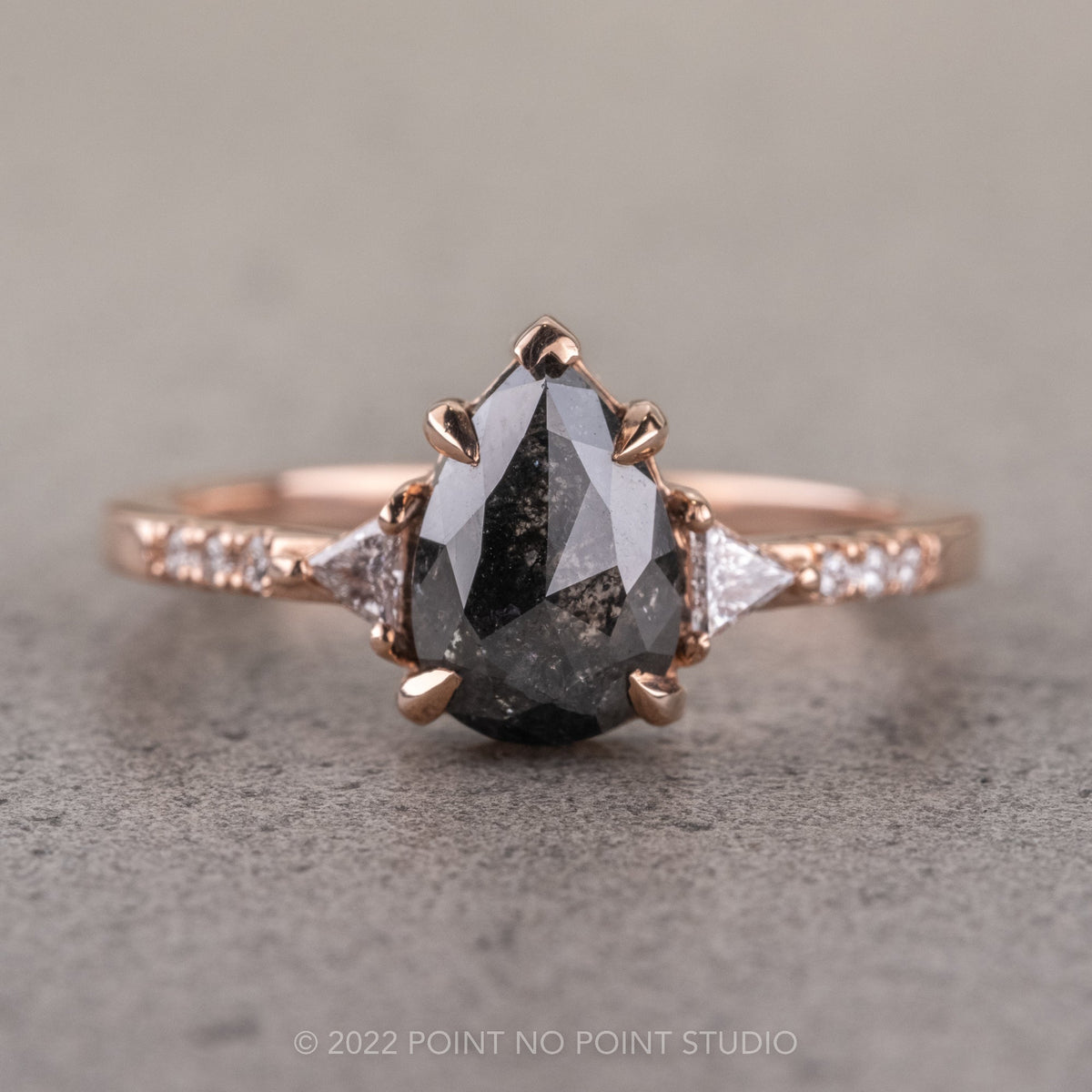 1.82 Carat Black Salt and Pepper Pear Diamond Engagement Ring, Eliza Setting