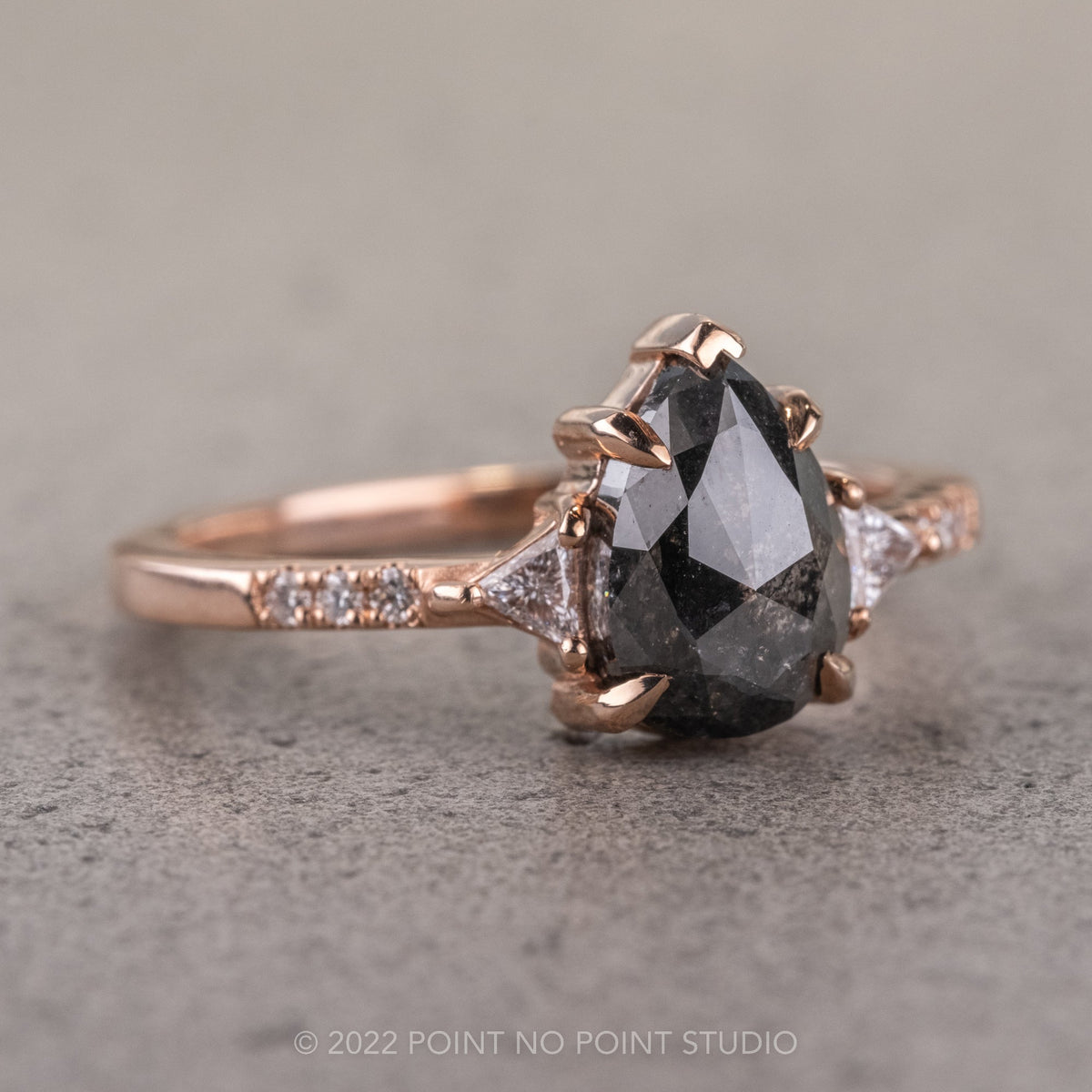 1.82 Carat Black Salt and Pepper Pear Diamond Engagement Ring, Eliza Setting