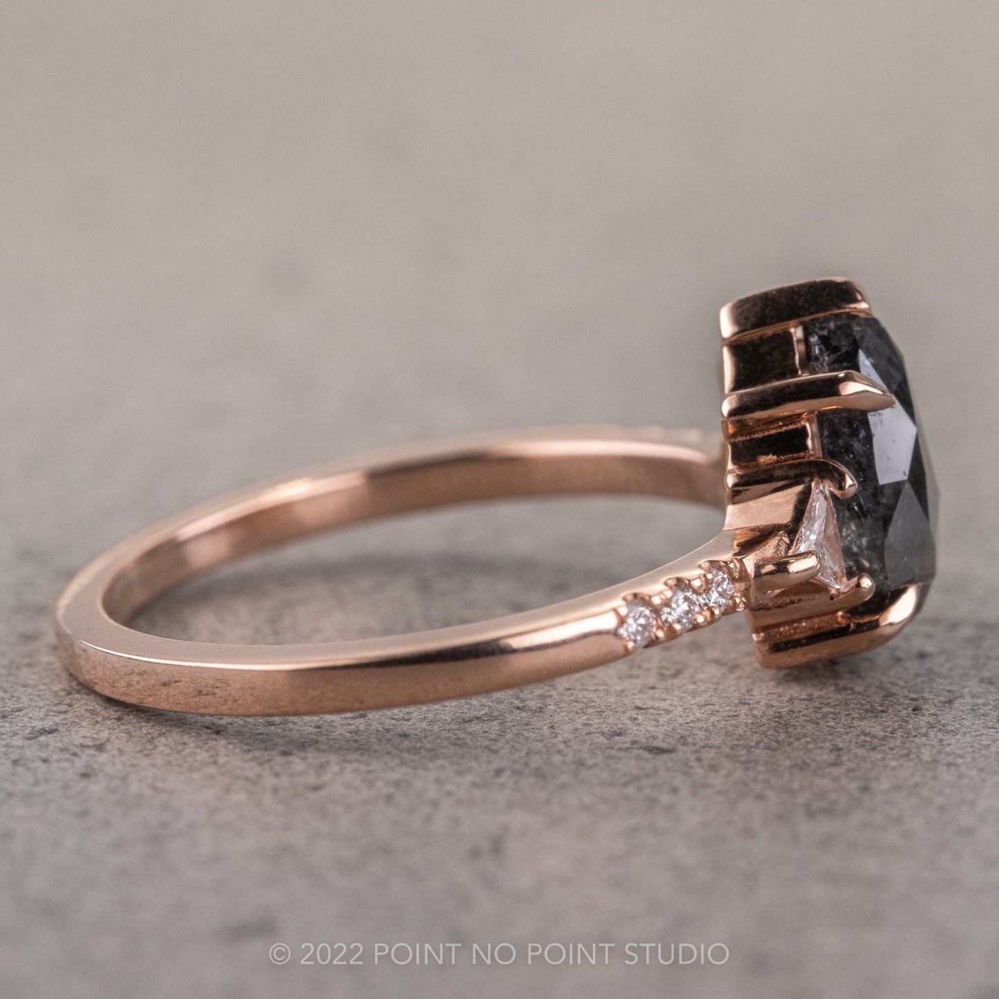 1.82 Carat Black Salt and Pepper Pear Diamond Engagement Ring, Eliza Setting