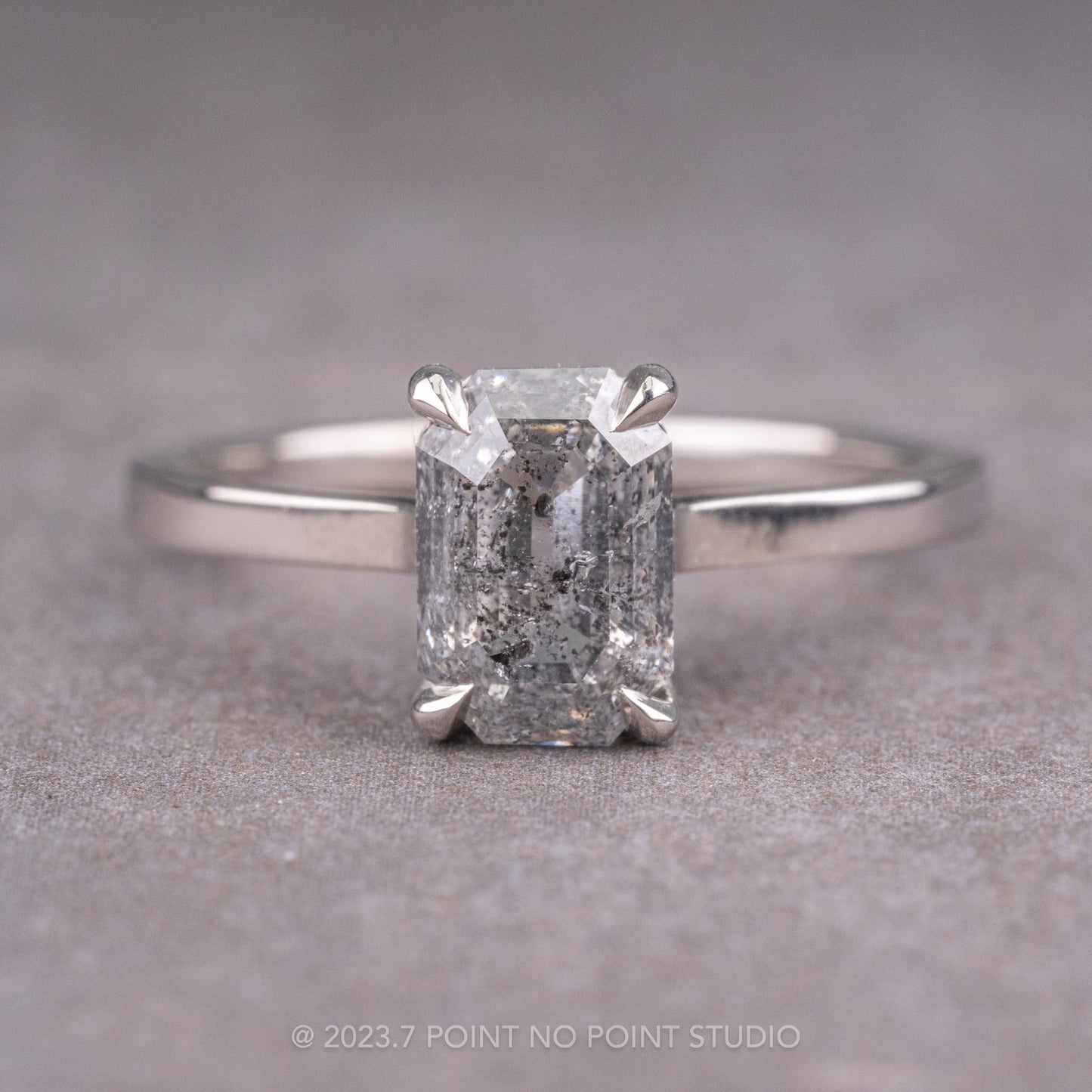 1.95 Carat Salt and Pepper Emerald Shaped Diamond Engagement Ring, Lark Setting