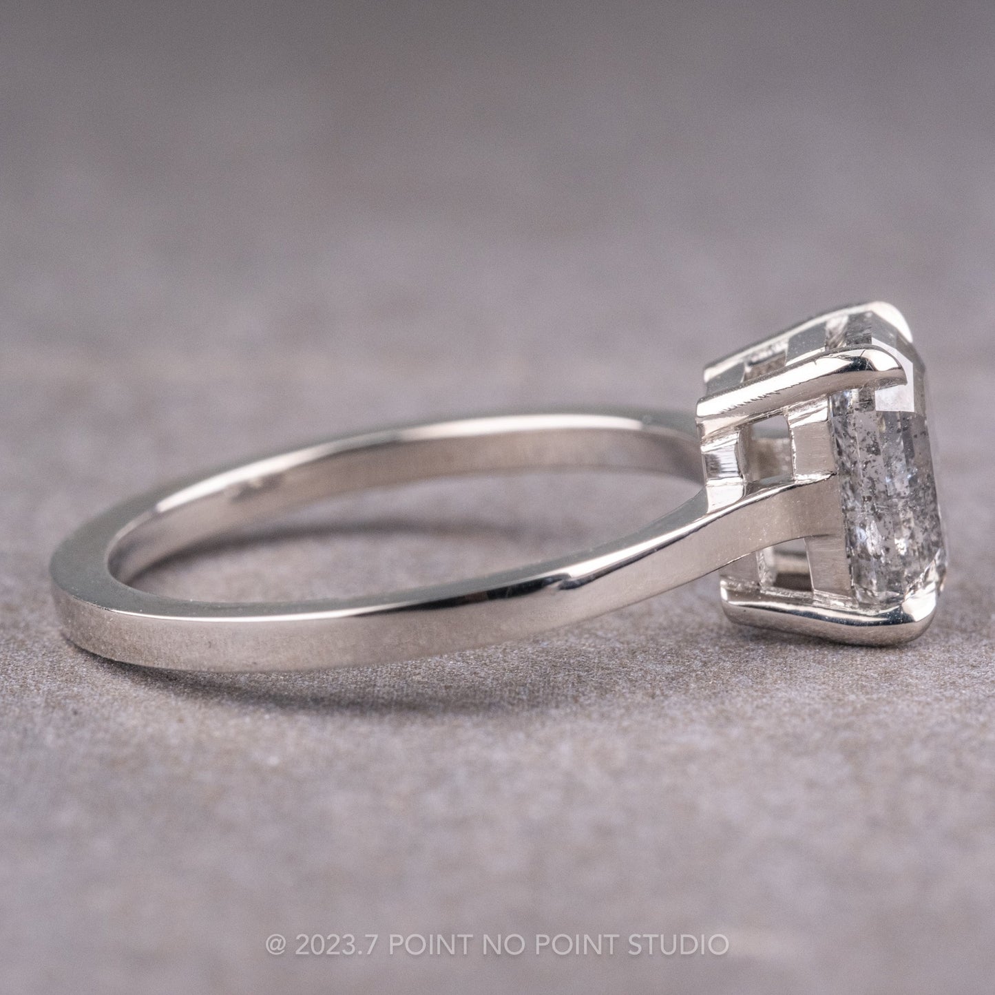 1.95 Carat Salt and Pepper Emerald Shaped Diamond Engagement Ring, Lark Setting