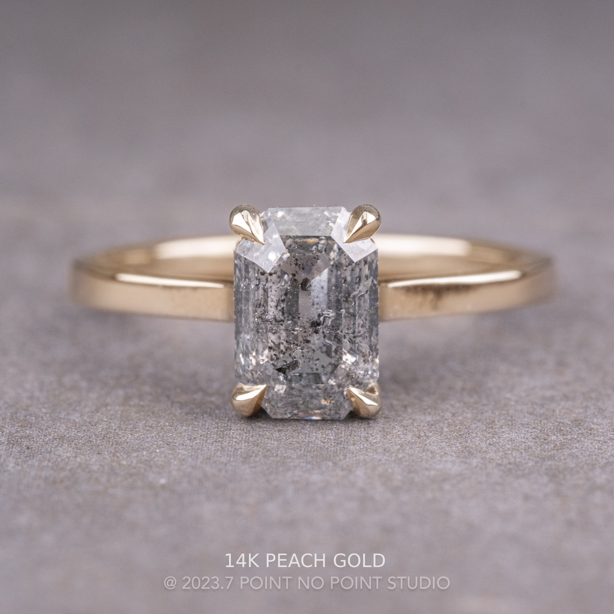 1.95 Carat Salt and Pepper Emerald Shaped Diamond Engagement Ring, Lark Setting