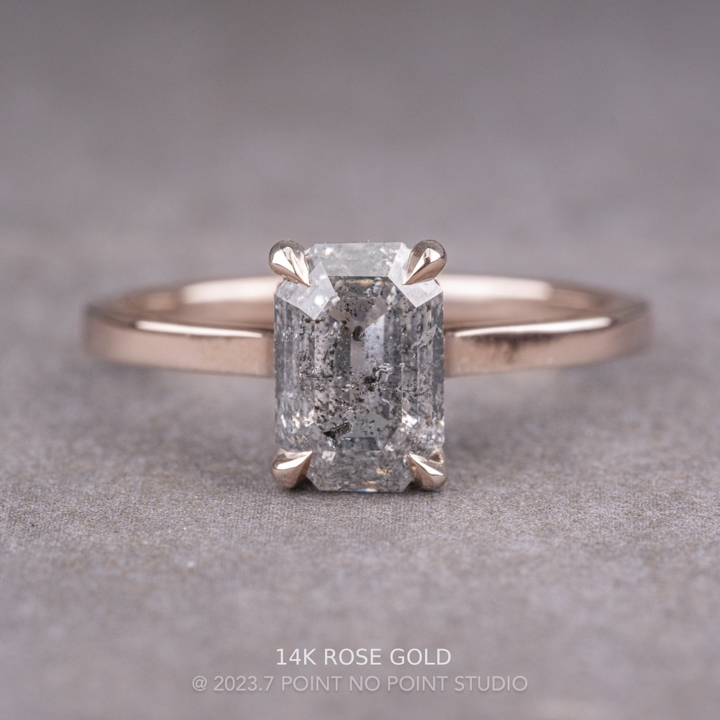 1.95 Carat Salt and Pepper Emerald Shaped Diamond Engagement Ring, Lark Setting