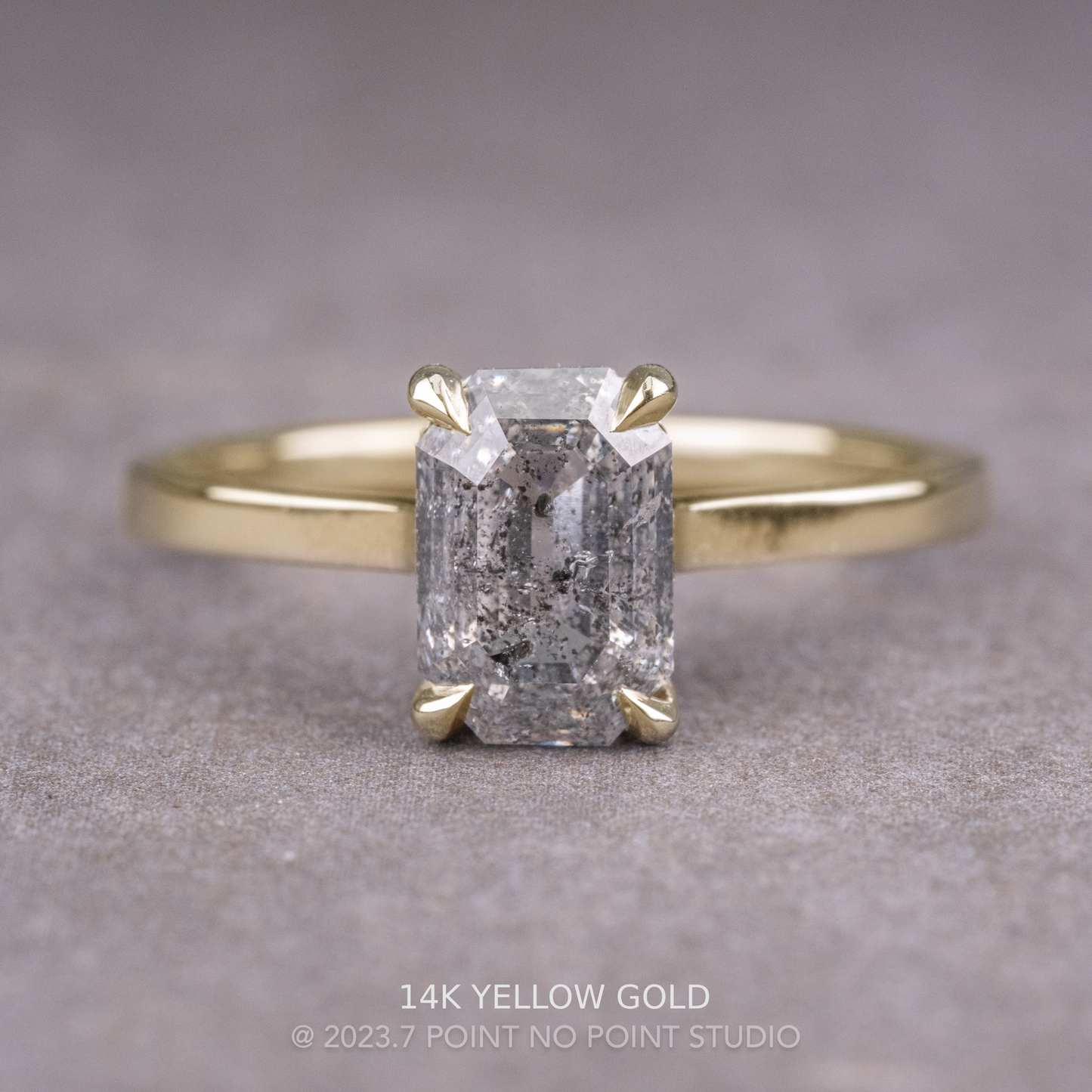 1.95 Carat Salt and Pepper Emerald Shaped Diamond Engagement Ring, Lark Setting
