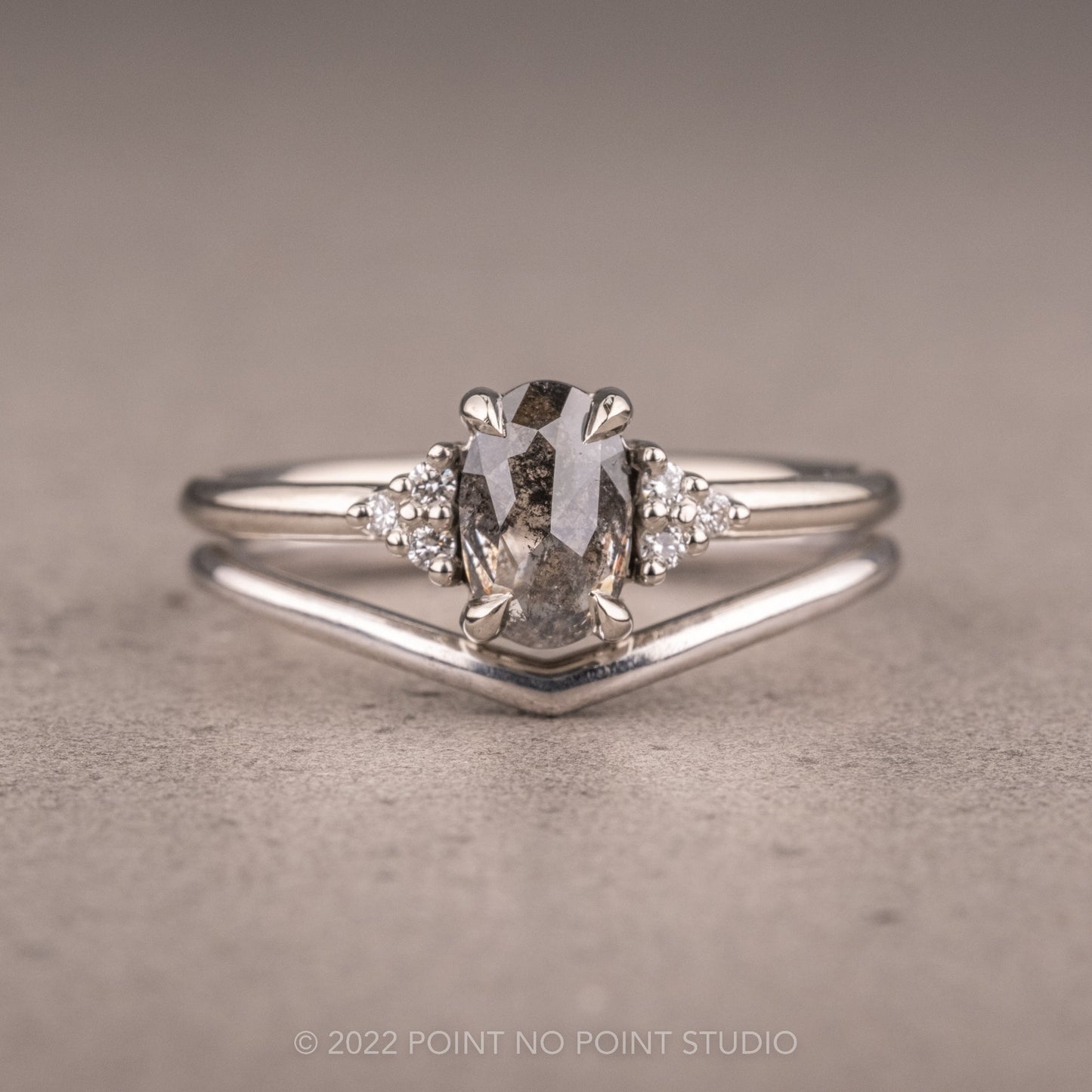 1.01 Carat Salt and Pepper Oval Diamond Engagement Ring, Quinn Setting