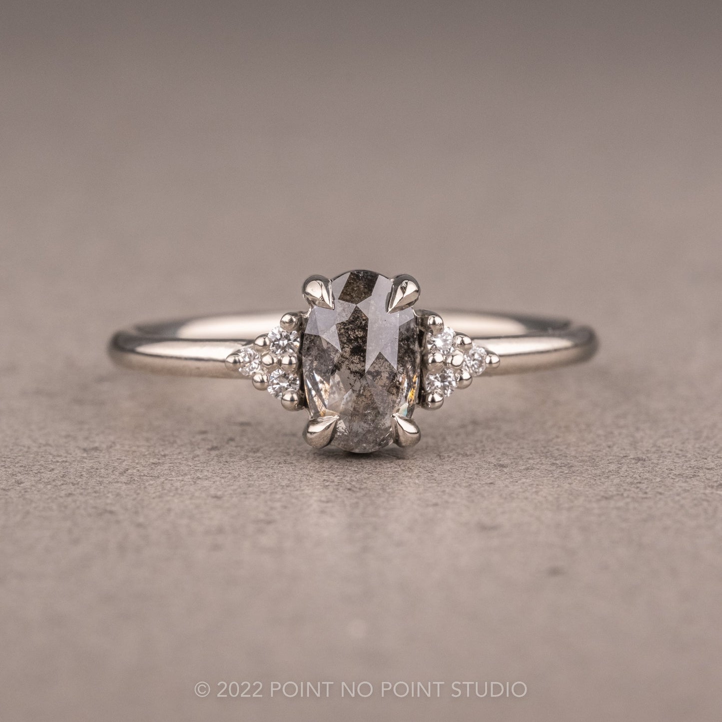 1.01 Carat Salt and Pepper Oval Diamond Engagement Ring, Quinn Setting
