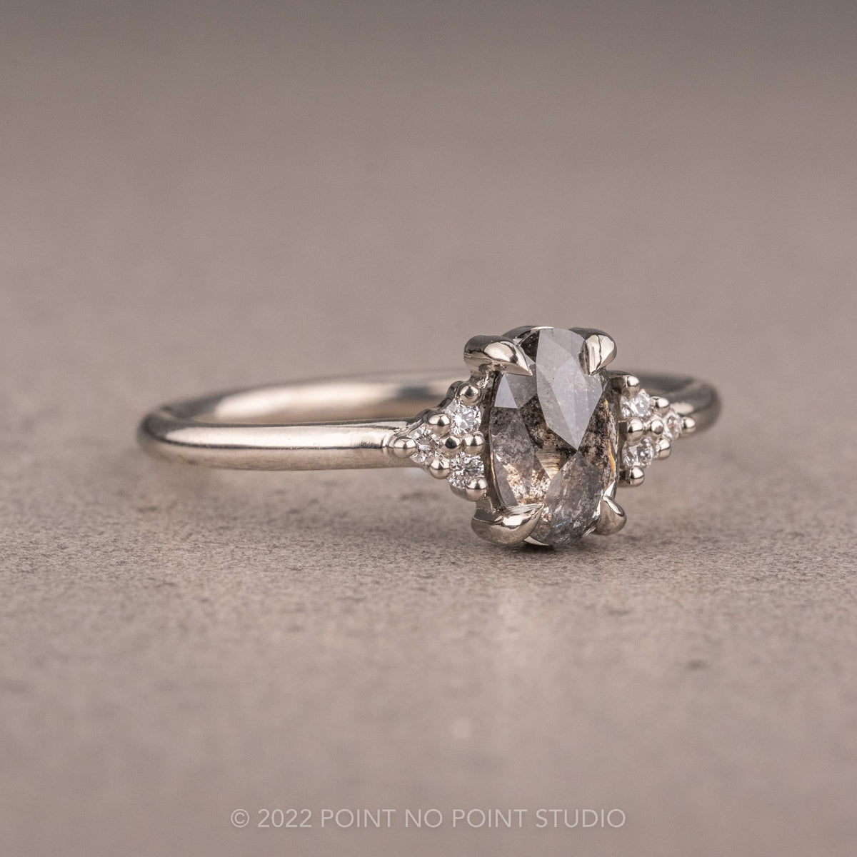 1.01 Carat Salt and Pepper Oval Diamond Engagement Ring, Quinn Setting