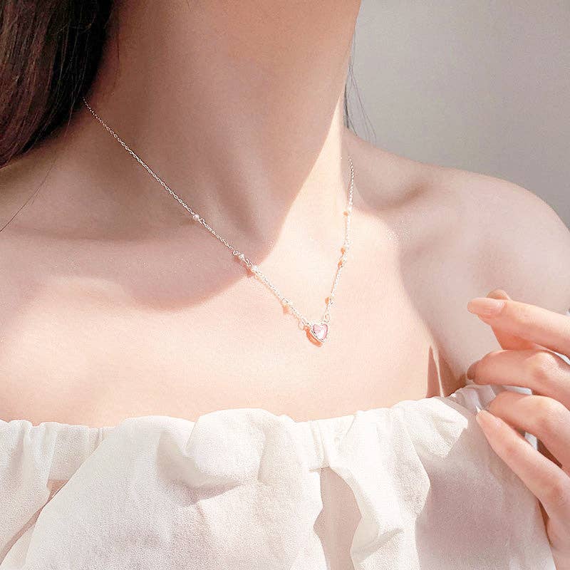 Dainty Pearl Heart Pendant Necklace in 925 Sterling Silver: Gold