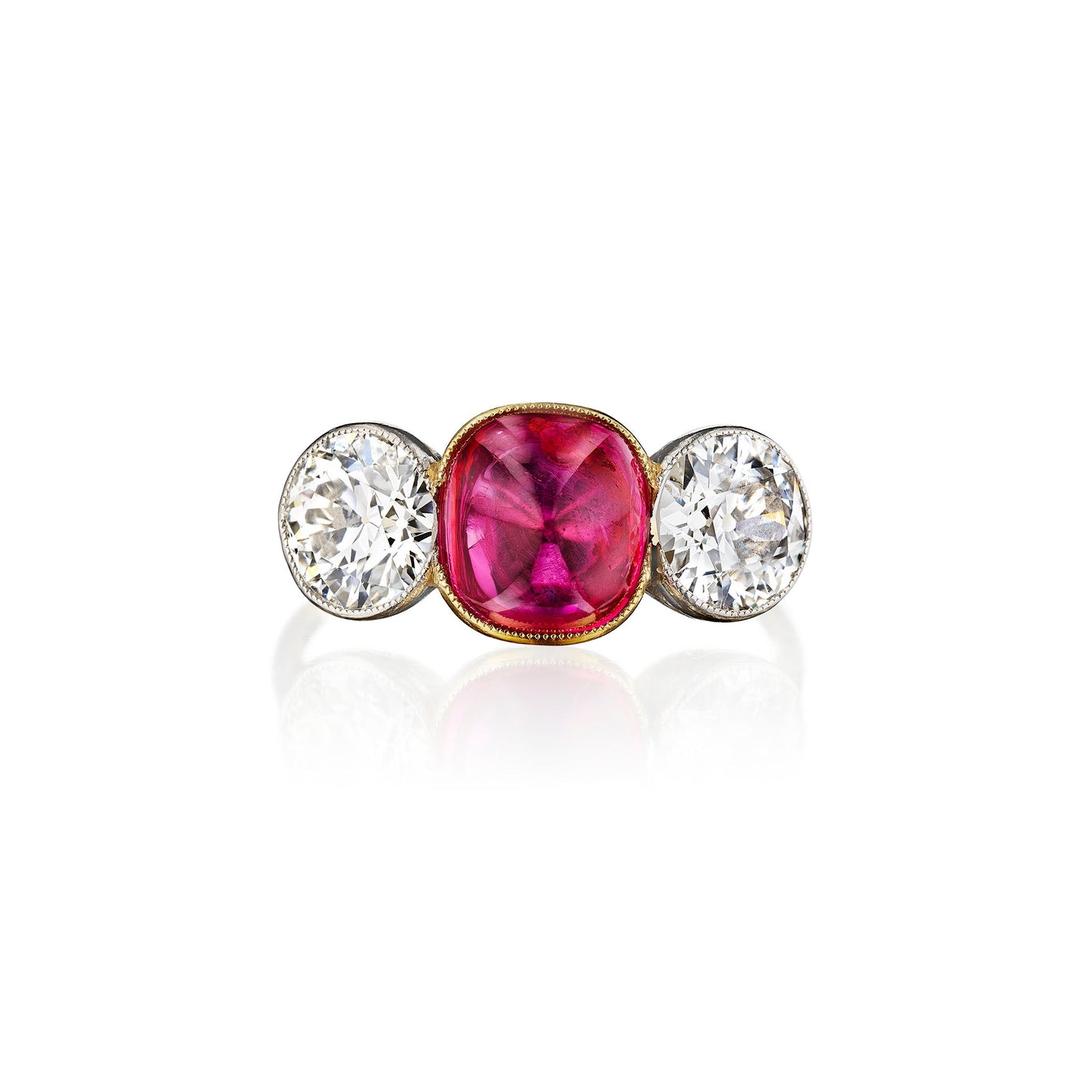 Burma No-Heat Ruby Three Stone Ring
