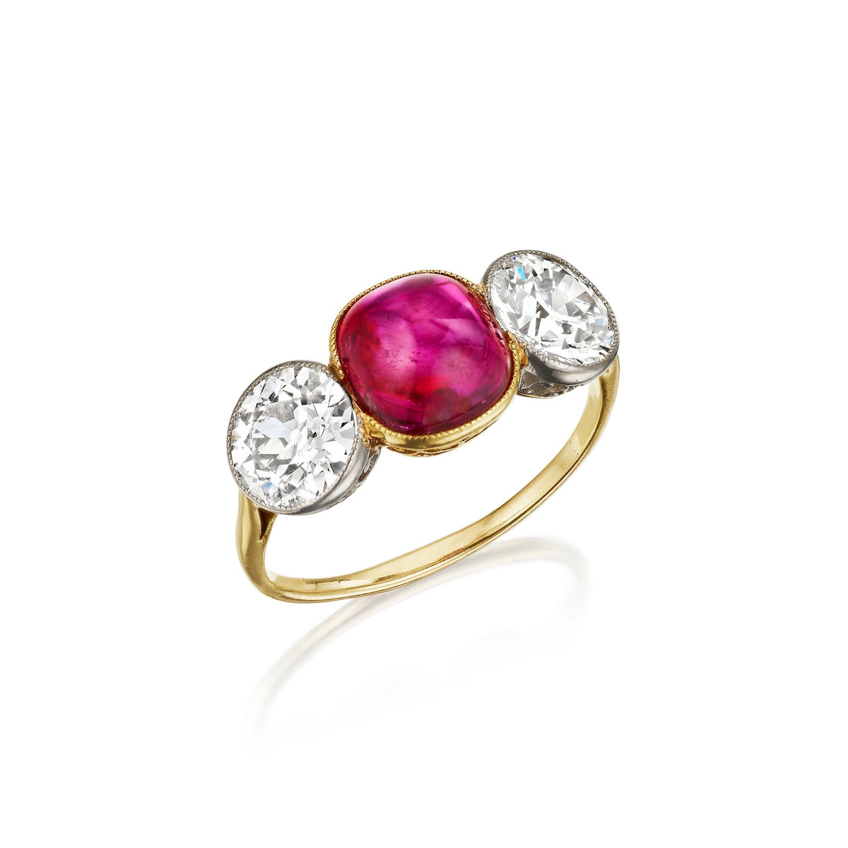 Burma No-Heat Ruby Three Stone Ring