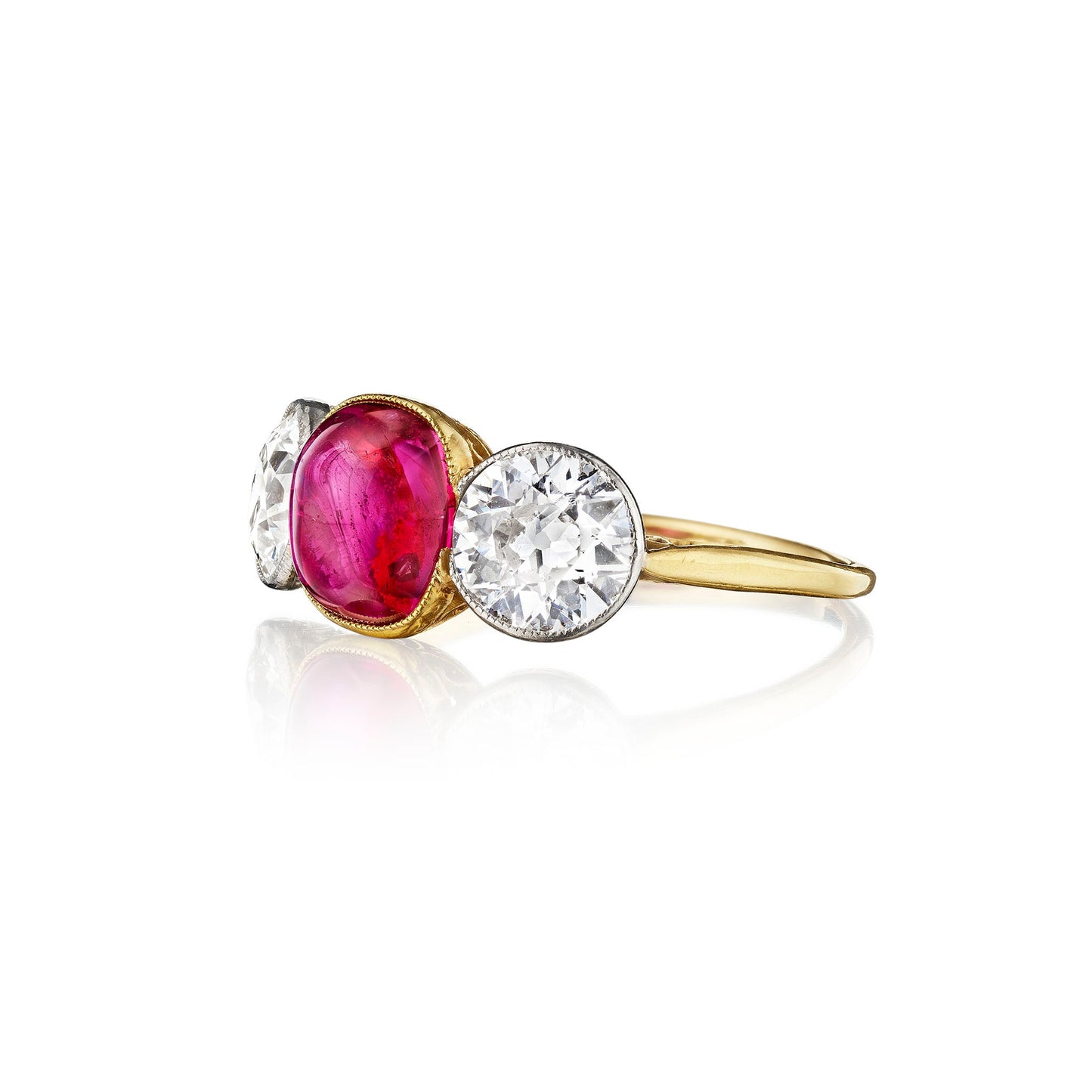 Burma No-Heat Ruby Three Stone Ring