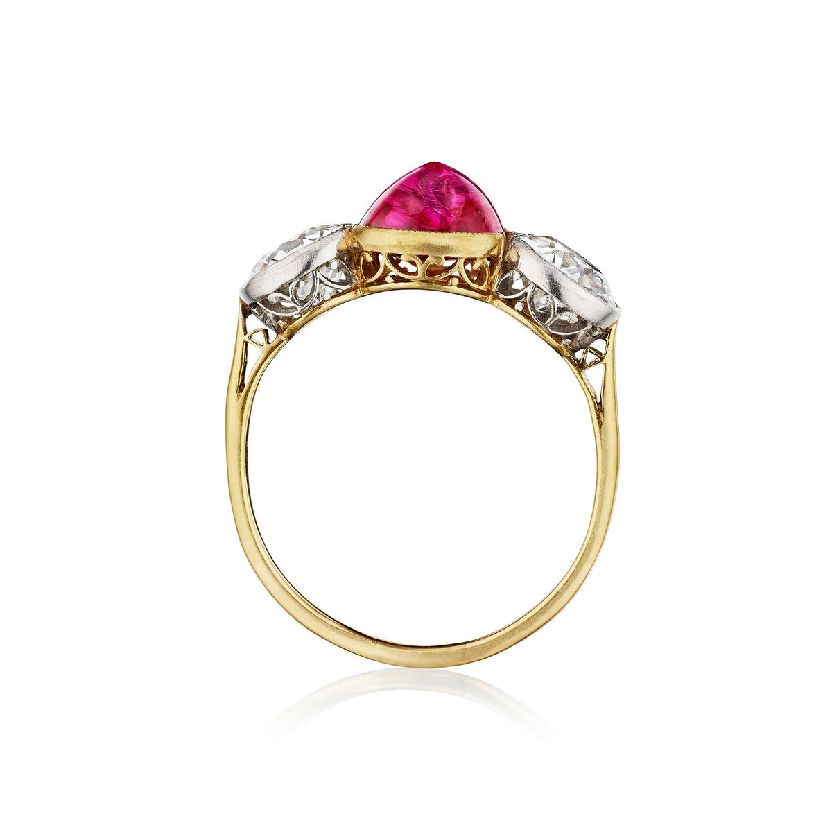Burma No-Heat Ruby Three Stone Ring