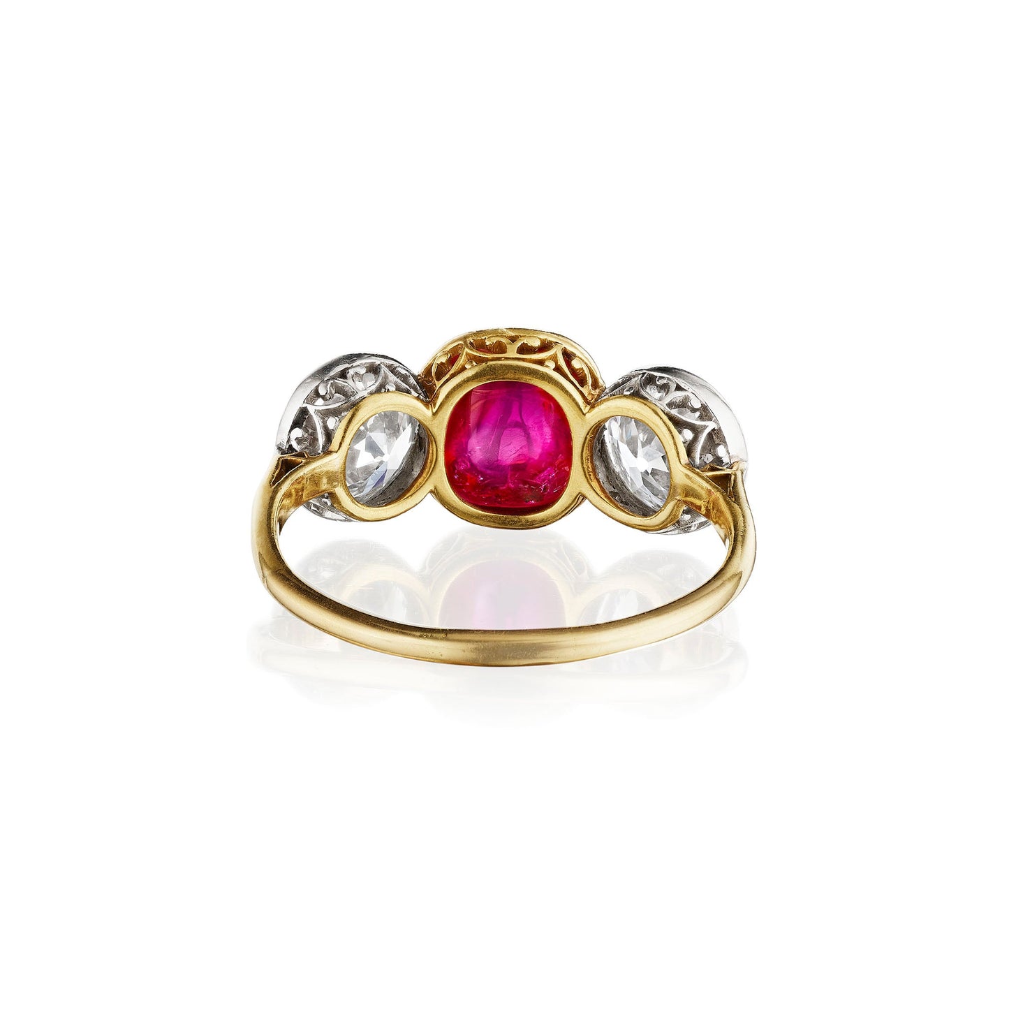 Burma No-Heat Ruby Three Stone Ring