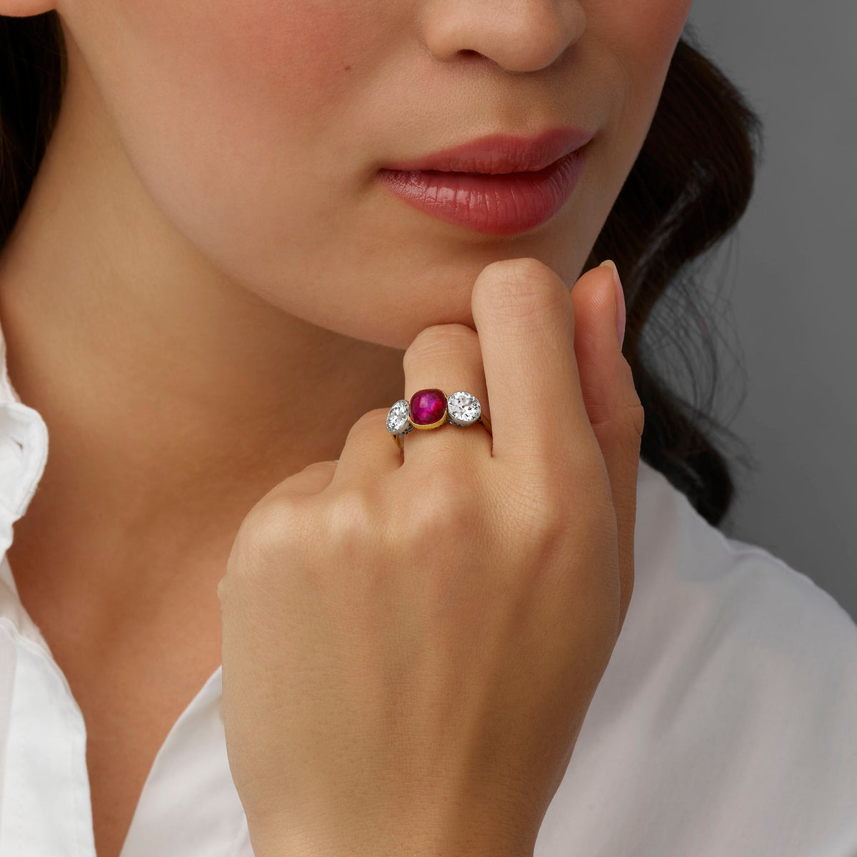 Burma No-Heat Ruby Three Stone Ring