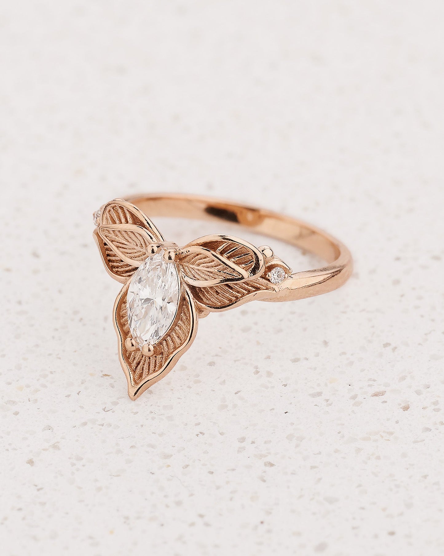 Orchid flower ring set with marquise diamond