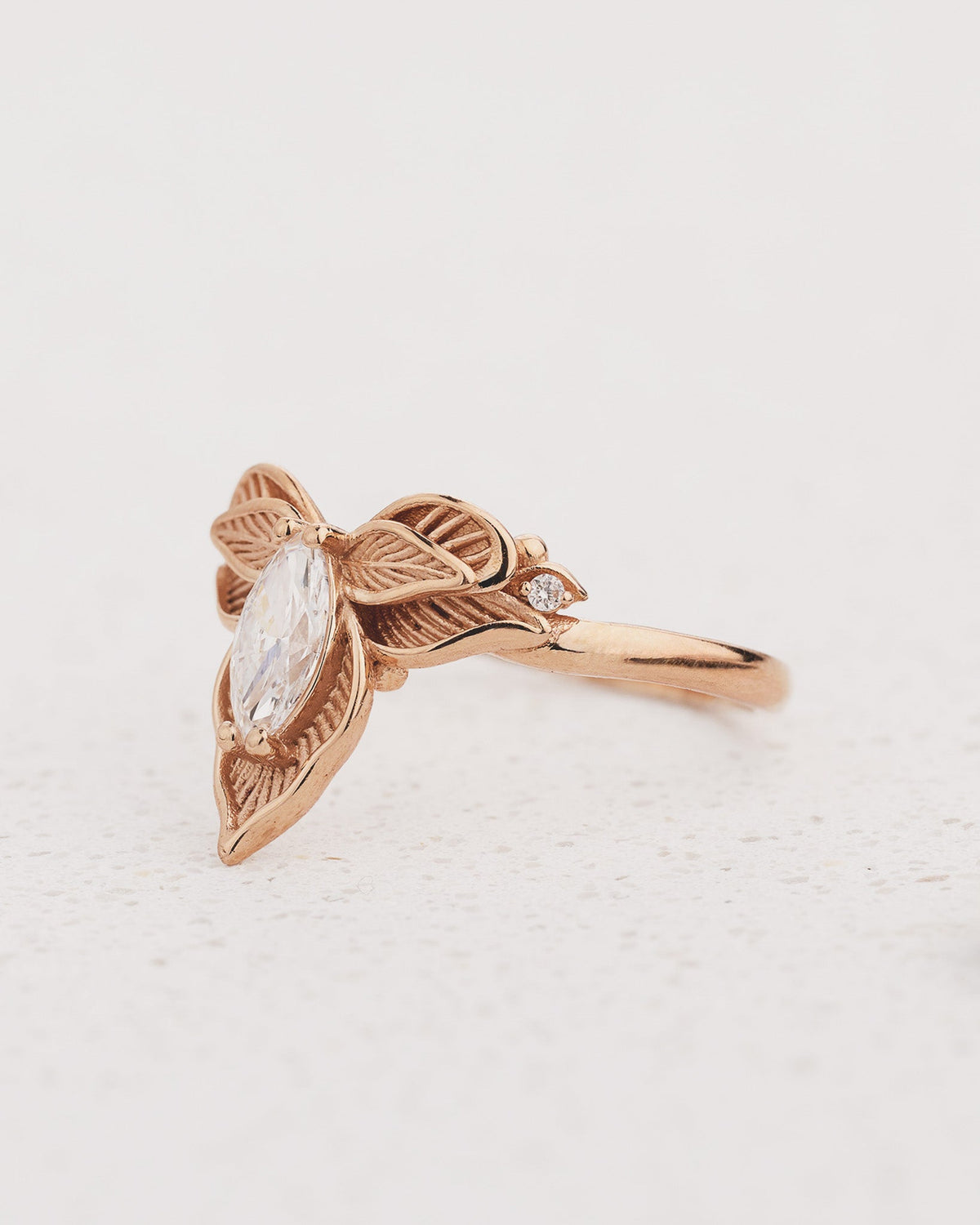 Orchid flower ring set with marquise diamond
