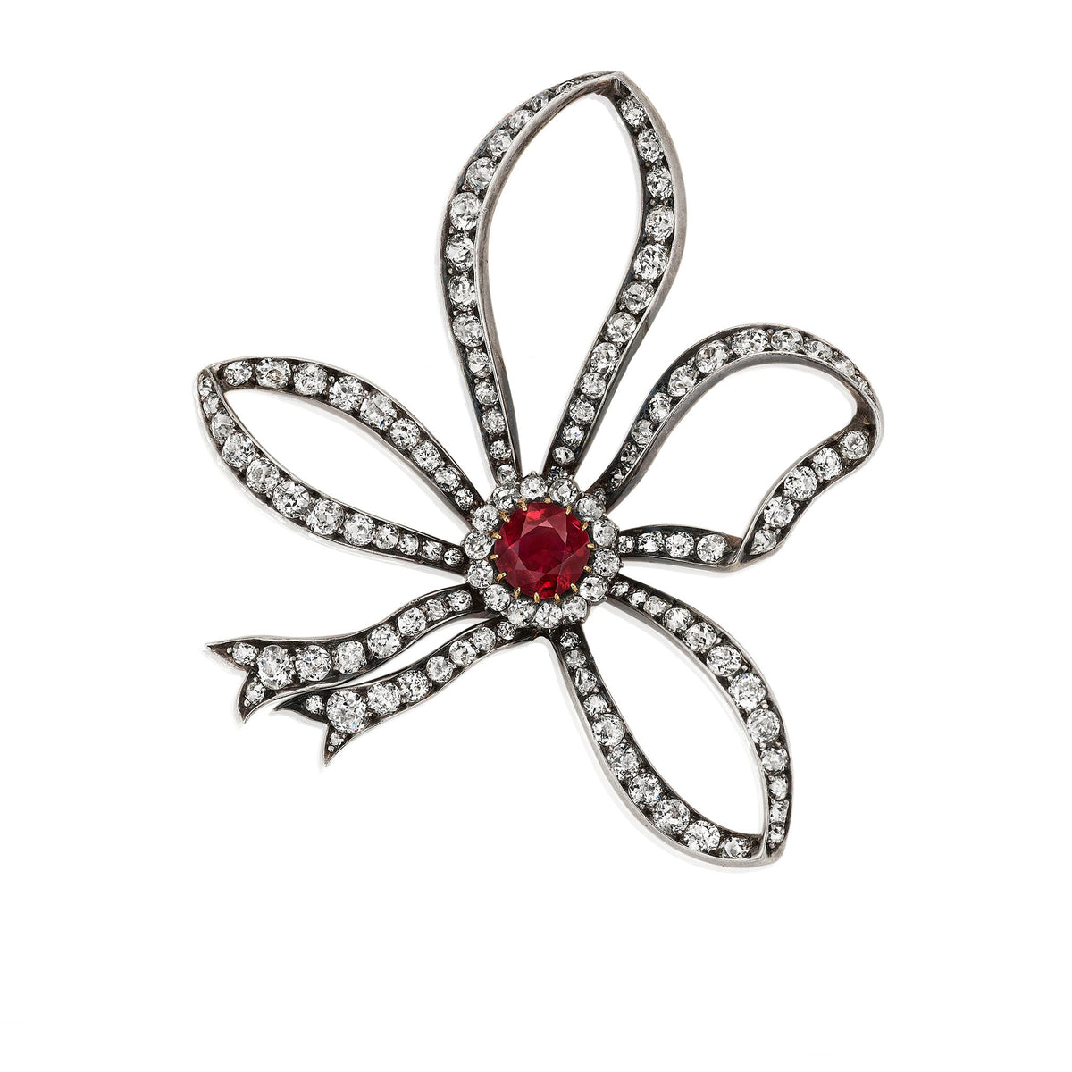 Antique No-Heat Ruby Bow Brooch