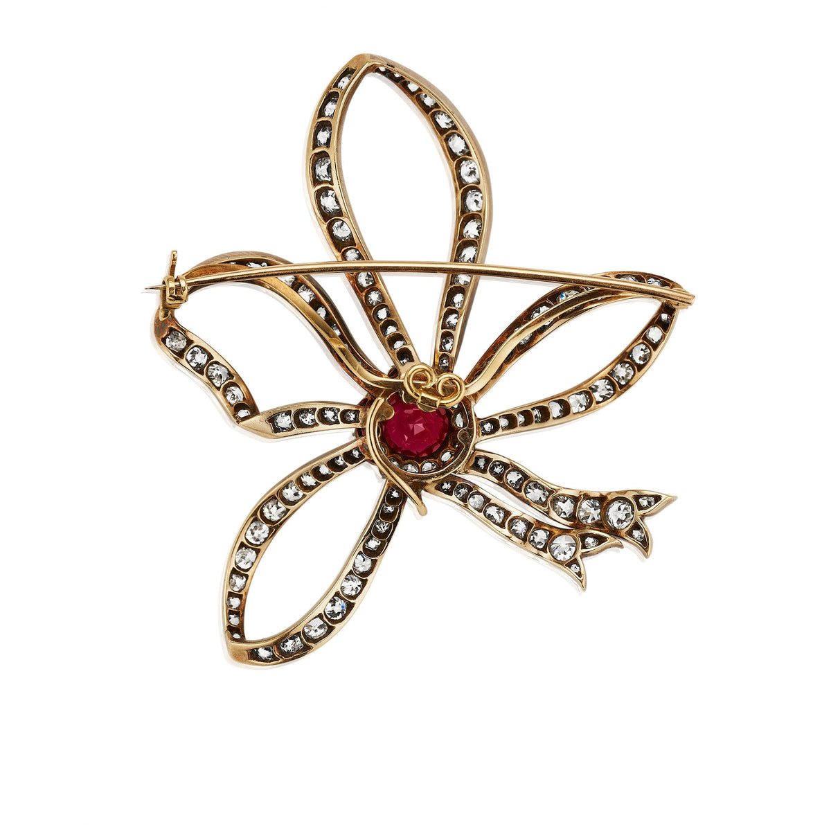 Antique No-Heat Ruby Bow Brooch