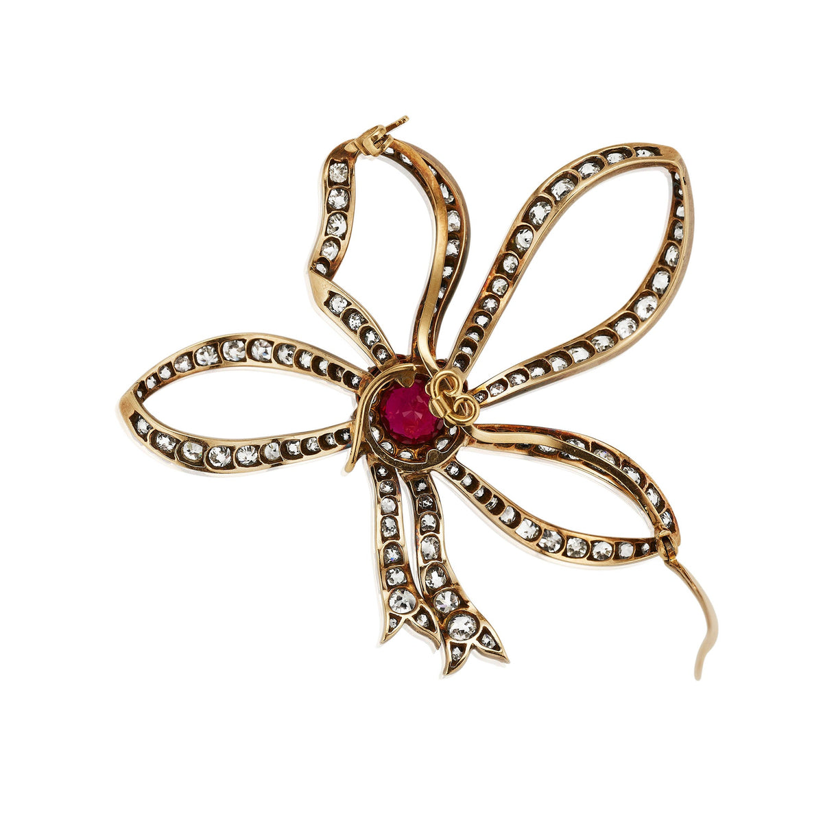 Antique No-Heat Ruby Bow Brooch