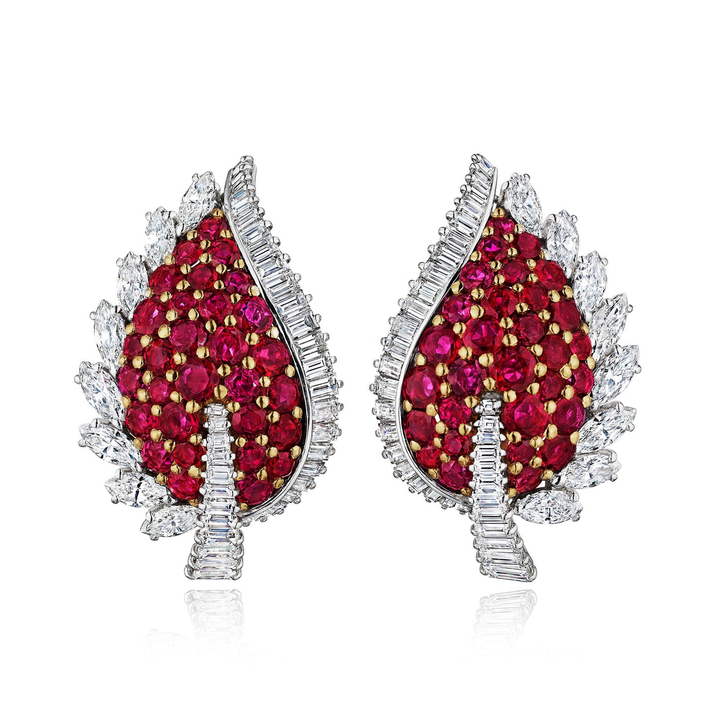 French Mid-Century Ruby and Diamond Earrings