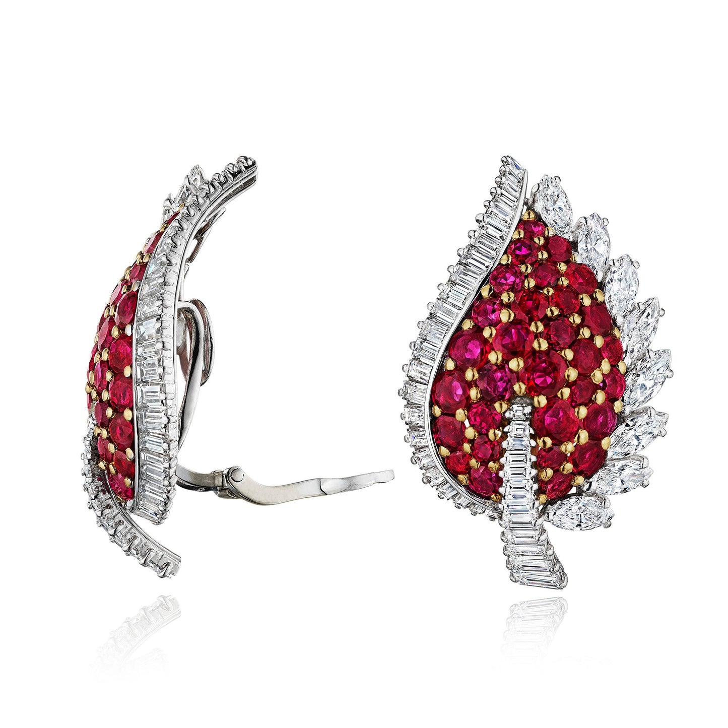 French Mid-Century Ruby and Diamond Earrings